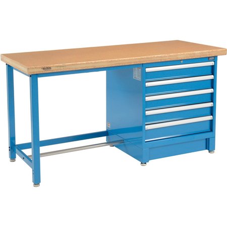 GLOBAL INDUSTRIAL 72W x 30D Modular Workbench with 5 Drawers, Shop Top Safety Edge, Blue 711161